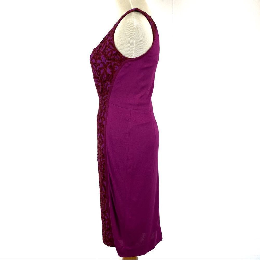 DIANE VON FURSTENBERG Geovana Lace Textured Sleeveless Purple Sheath Dress - Picture 10 of 15